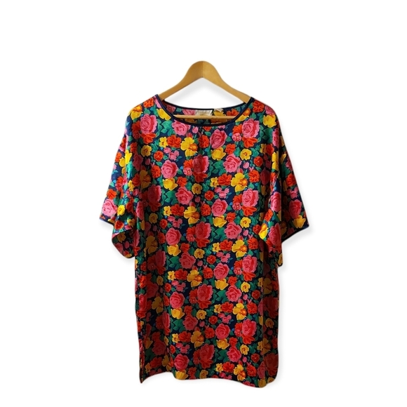 Vintage Victoria Secret Gold Label Jewel Tone Floral Night Shirt, Short … - Picture 1 of 7